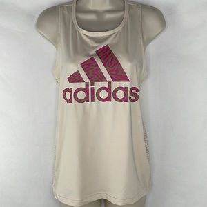 Adidas PRIMEGREEN Pink & Taupe Animal Print Logo Blush  Mesh BackTank Top